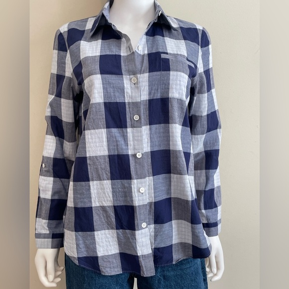 Lafayette 148 Blue Check Long Sleeve Button Down Shirt Sz S Cotton Linen $698 - Picture 3 of 16